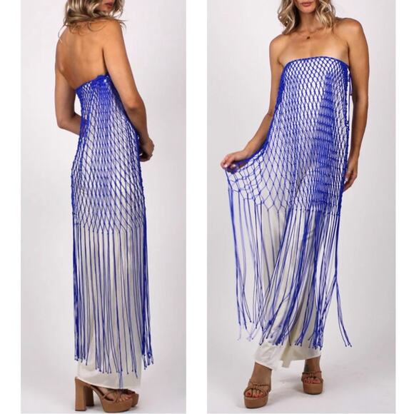 BAOBAB Indira Strapless Crochet Paraiso Blue Jumpsuit Size Medium - Picture 2 of 13